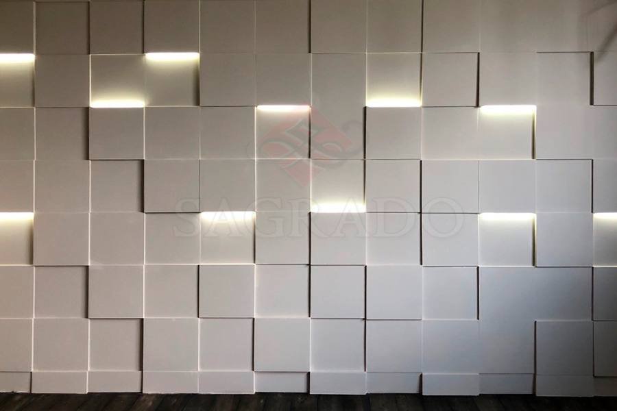Гіпсові панелі «Квадрати» з LED-підсвіткою, 25×25 см